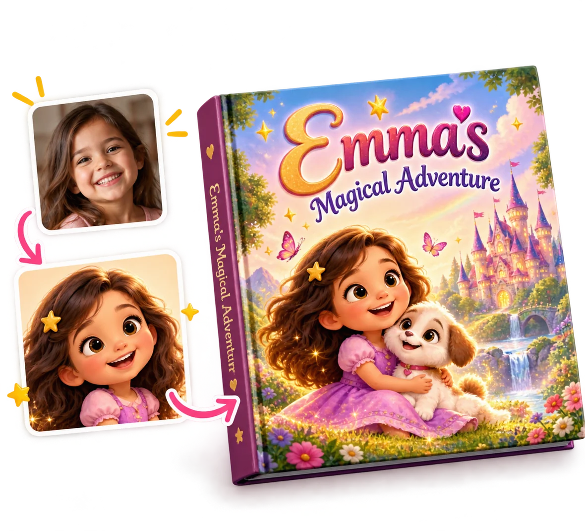 A child becomes a storybook character on the cover of Emma’s Magical Adventure
